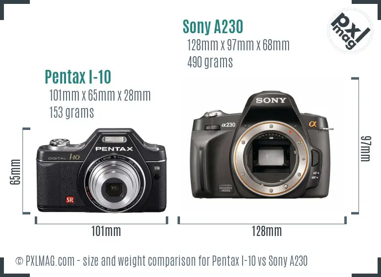 Pentax I-10 vs Sony A230 size comparison