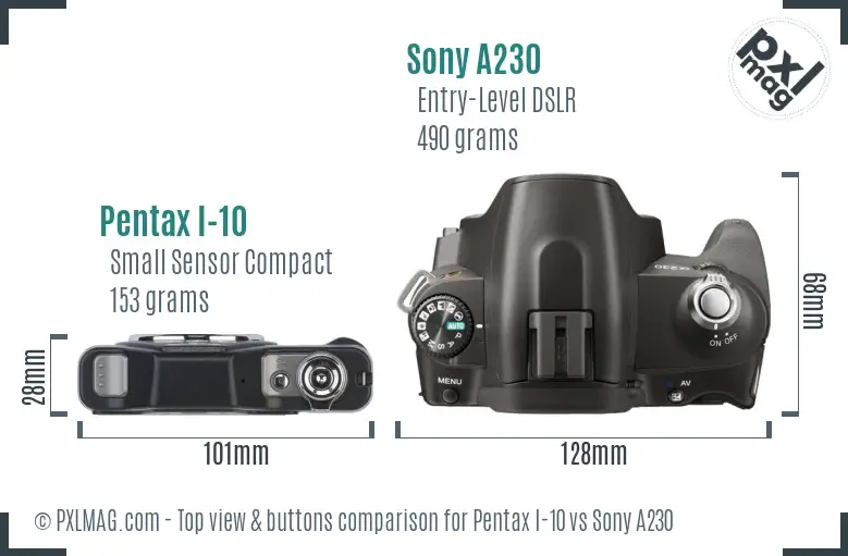 Pentax I-10 vs Sony A230 top view buttons comparison