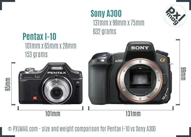 Pentax I-10 vs Sony A300 size comparison Pentax I-10 vs Sony A300 size comparison