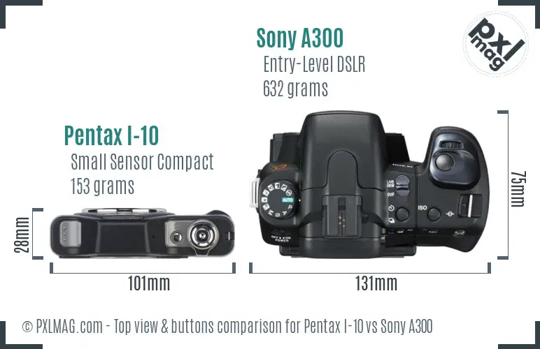 Pentax I-10 vs Sony A300 top view buttons comparison Pentax I-10 vs Sony A300 top view buttons comparison