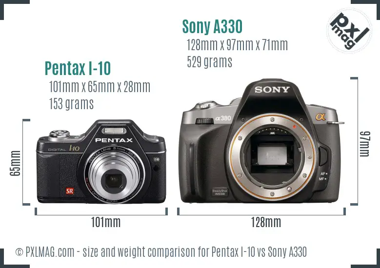 Pentax I-10 vs Sony A330 size comparison