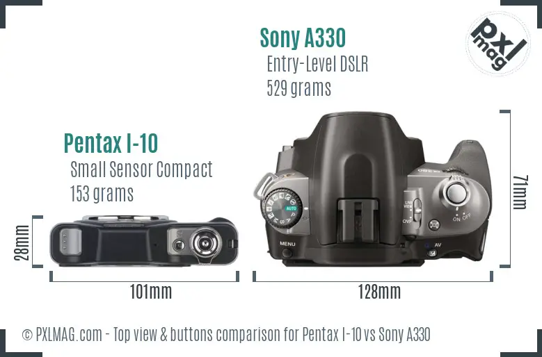 Pentax I-10 vs Sony A330 top view buttons comparison