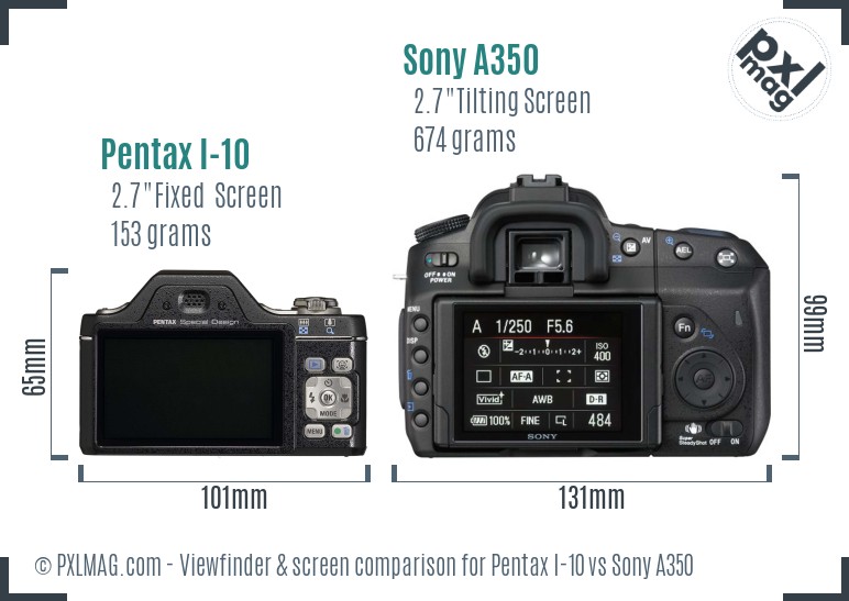 Pentax I-10 vs Sony A350 Screen and Viewfinder comparison