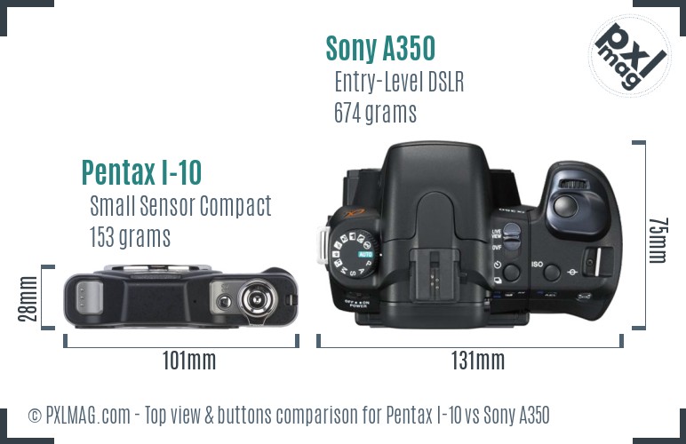 Pentax I-10 vs Sony A350 top view buttons comparison