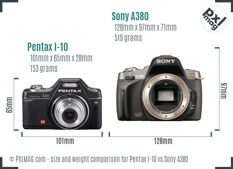 Pentax I-10 vs Sony A380 size comparison