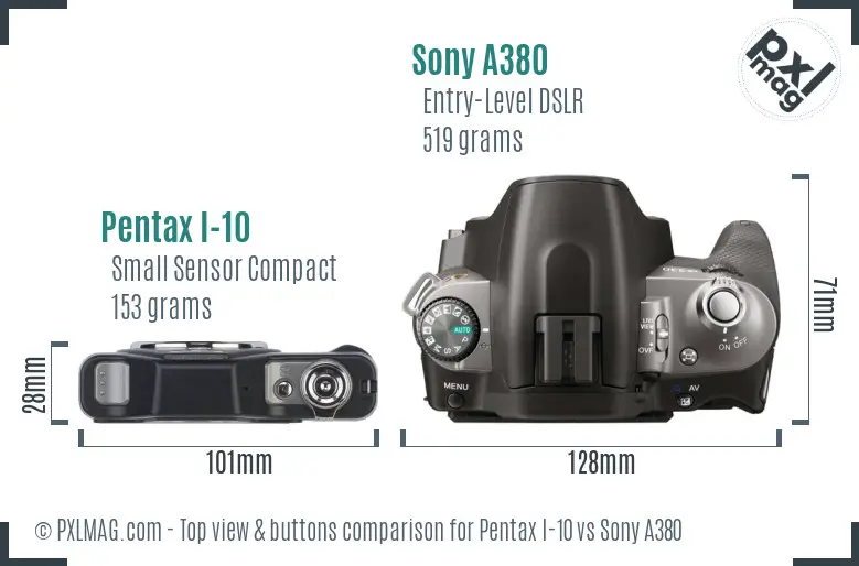 Pentax I-10 vs Sony A380 top view buttons comparison