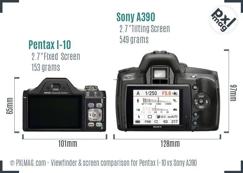 Pentax I-10 vs Sony A390 Screen and Viewfinder comparison Pentax I-10 vs Sony A390 Screen and Viewfinder comparison