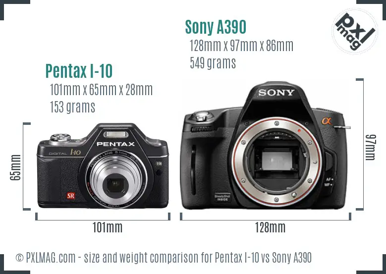 Pentax I-10 vs Sony A390 size comparison Pentax I-10 vs Sony A390 size comparison