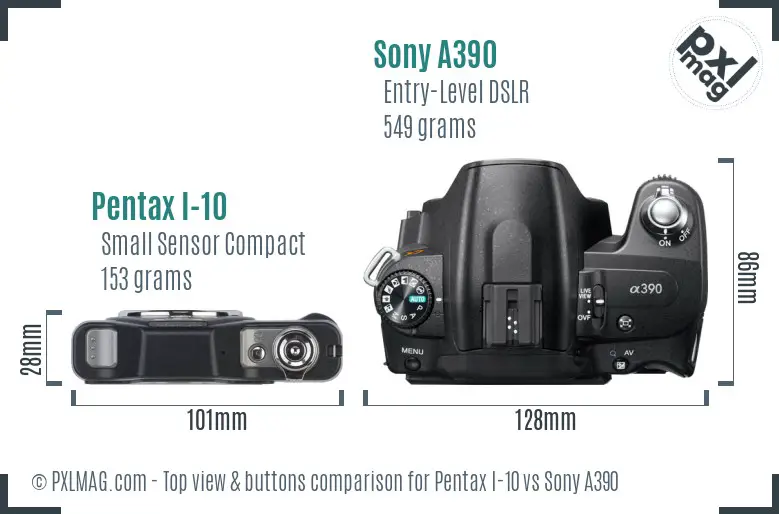 Pentax I-10 vs Sony A390 top view buttons comparison Pentax I-10 vs Sony A390 top view buttons comparison