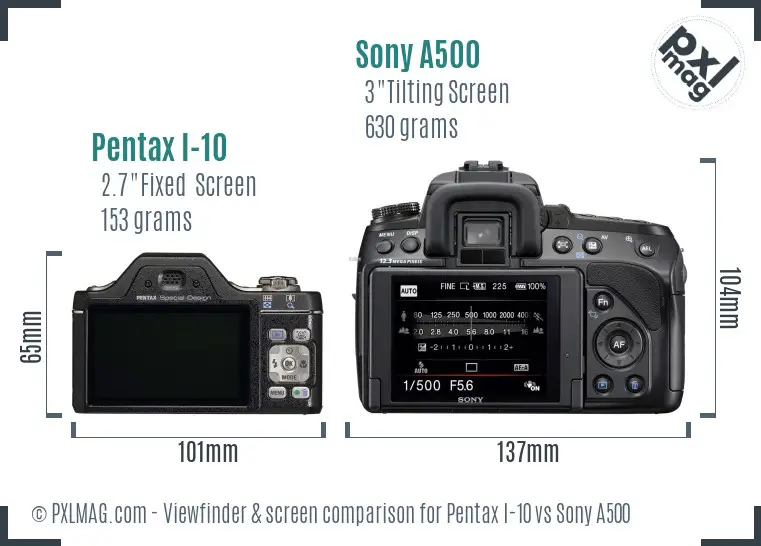 Pentax I-10 vs Sony A500 Screen and Viewfinder comparison