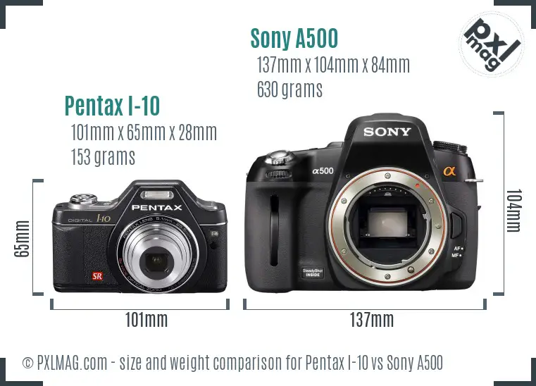 Pentax I-10 vs Sony A500 size comparison