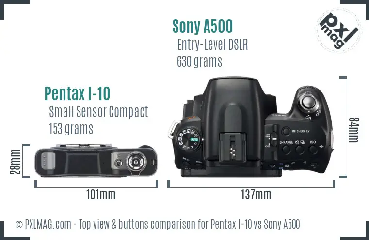 Pentax I-10 vs Sony A500 top view buttons comparison