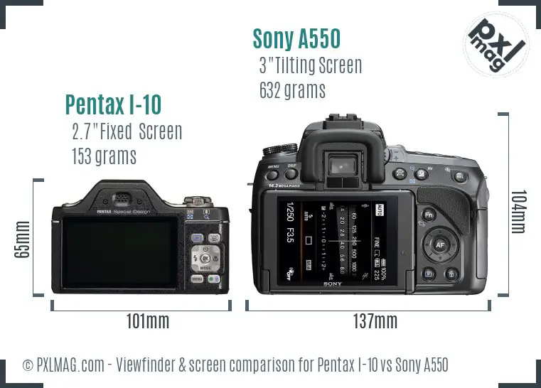 Pentax I-10 vs Sony A550 Screen and Viewfinder comparison