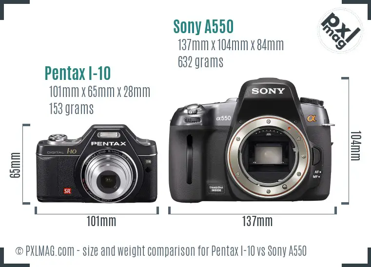 Pentax I-10 vs Sony A550 size comparison