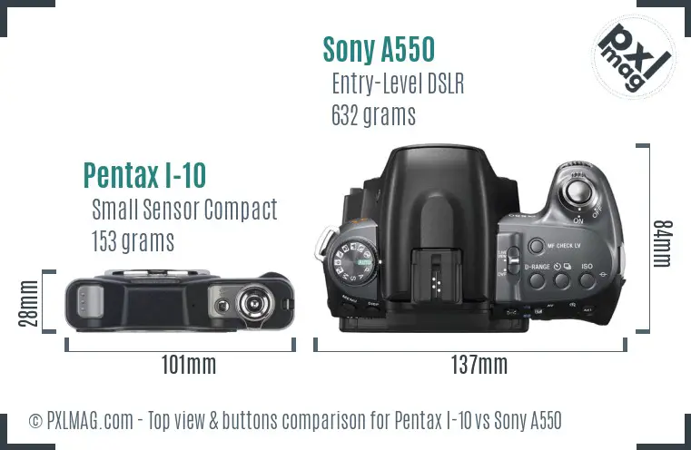 Pentax I-10 vs Sony A550 top view buttons comparison