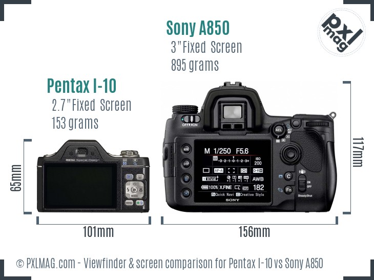 Pentax I-10 vs Sony A850 Screen and Viewfinder comparison