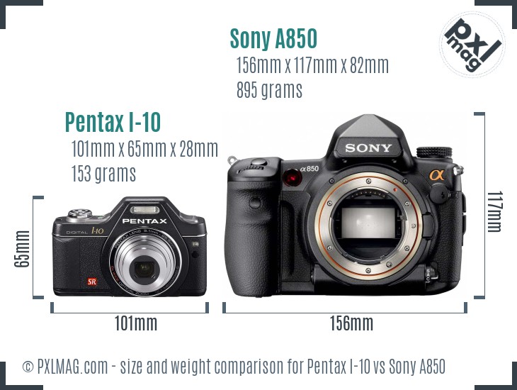 Pentax I-10 vs Sony A850 size comparison