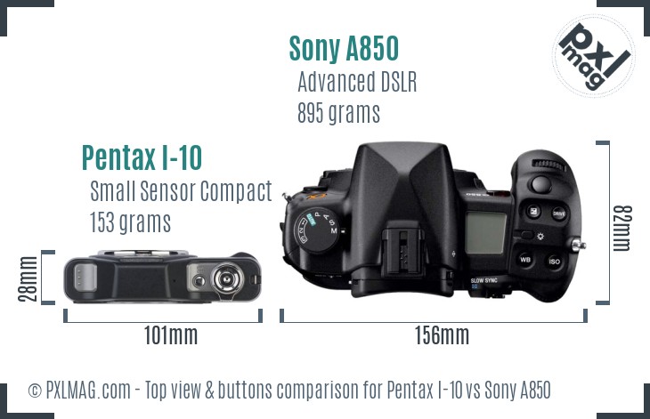 Pentax I-10 vs Sony A850 top view buttons comparison