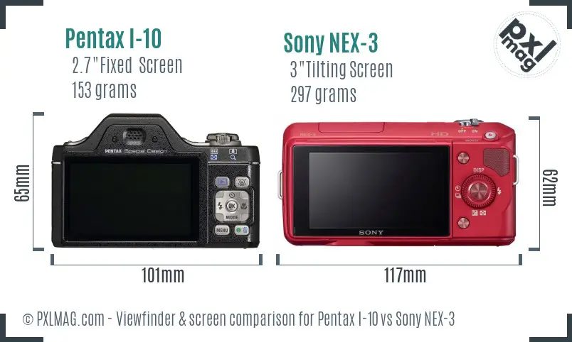 Pentax I-10 vs Sony NEX-3 Screen and Viewfinder comparison