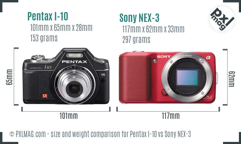 Pentax I-10 vs Sony NEX-3 size comparison