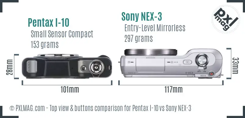 Pentax I-10 vs Sony NEX-3 top view buttons comparison