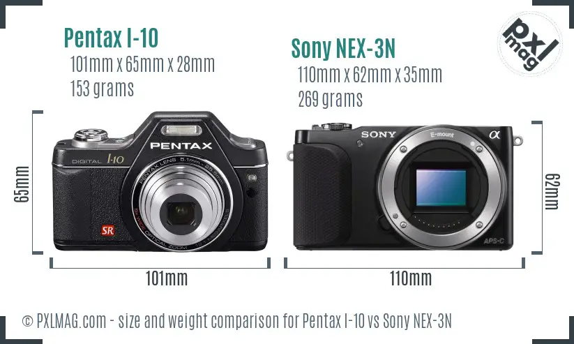 Pentax I-10 vs Sony NEX-3N size comparison