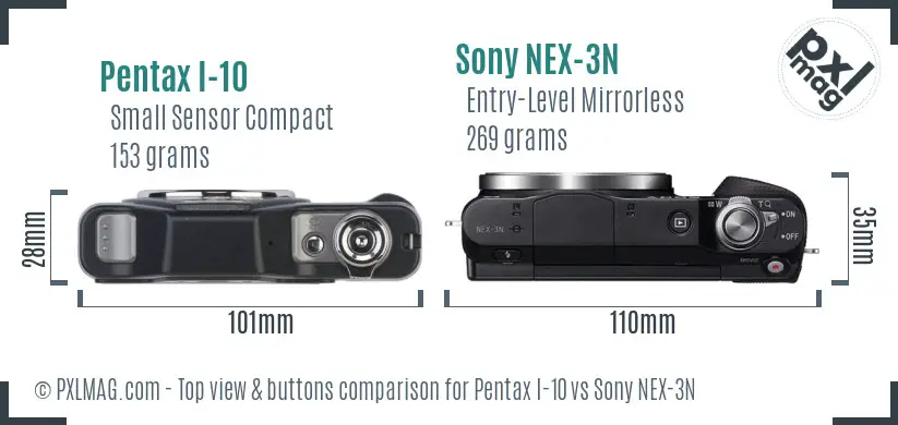 Pentax I-10 vs Sony NEX-3N top view buttons comparison