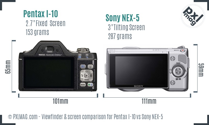 Pentax I-10 vs Sony NEX-5 Screen and Viewfinder comparison