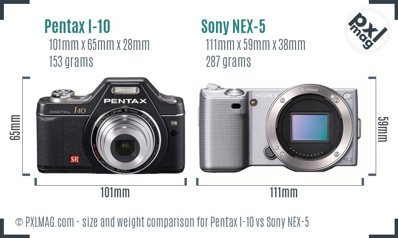 Pentax I-10 vs Sony NEX-5 size comparison