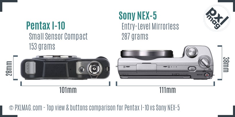 Pentax I-10 vs Sony NEX-5 top view buttons comparison