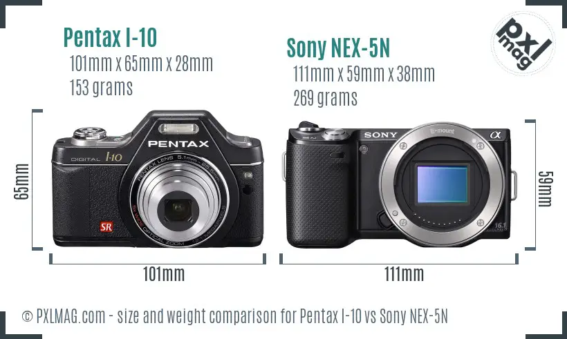 Pentax I-10 vs Sony NEX-5N size comparison