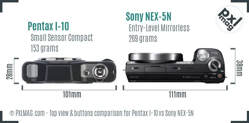 Pentax I-10 vs Sony NEX-5N top view buttons comparison