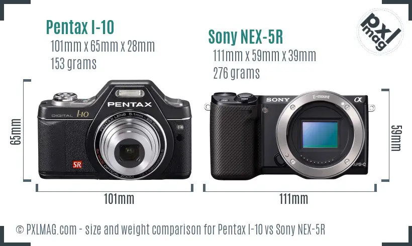 Pentax I-10 vs Sony NEX-5R size comparison