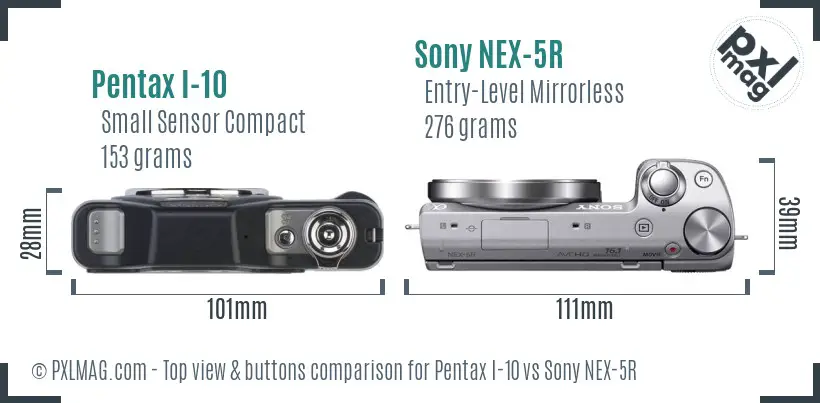 Pentax I-10 vs Sony NEX-5R top view buttons comparison