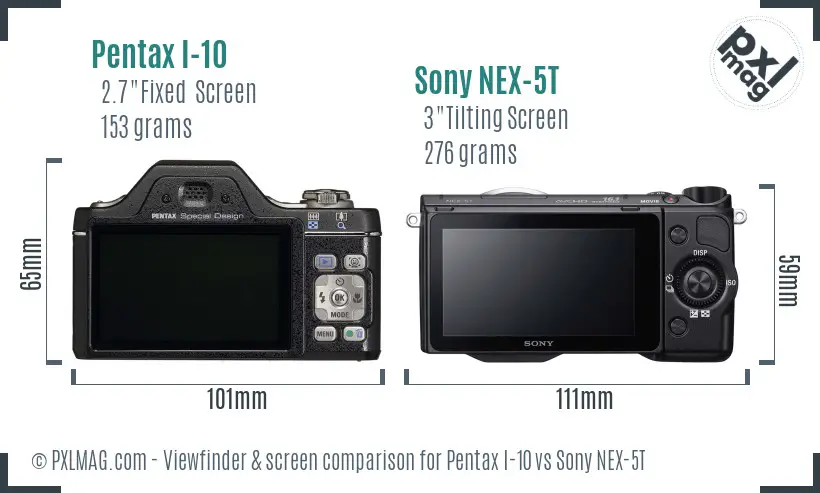 Pentax I-10 vs Sony NEX-5T Screen and Viewfinder comparison Pentax I-10 vs Sony NEX-5T Screen and Viewfinder comparison