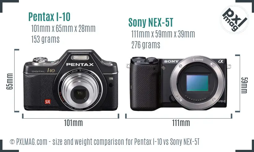 Pentax I-10 vs Sony NEX-5T size comparison Pentax I-10 vs Sony NEX-5T size comparison