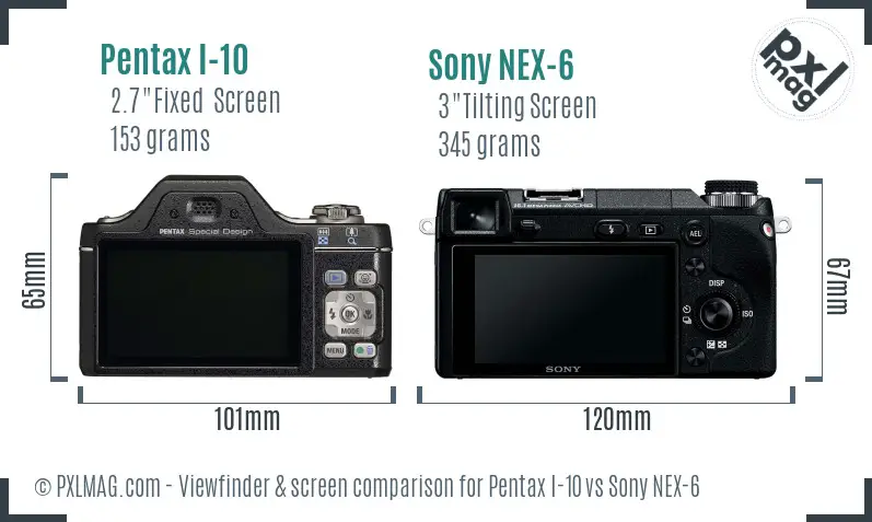 Pentax I-10 vs Sony NEX-6 Screen and Viewfinder comparison Pentax I-10 vs Sony NEX-6 Screen and Viewfinder comparison