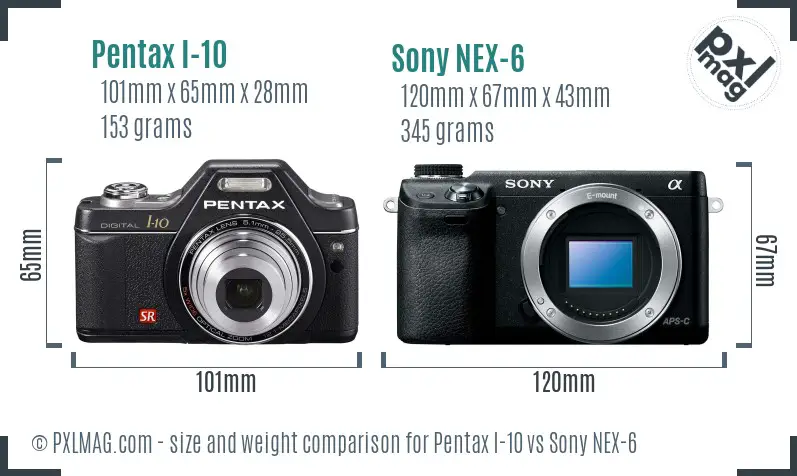 Pentax I-10 vs Sony NEX-6 size comparison Pentax I-10 vs Sony NEX-6 size comparison