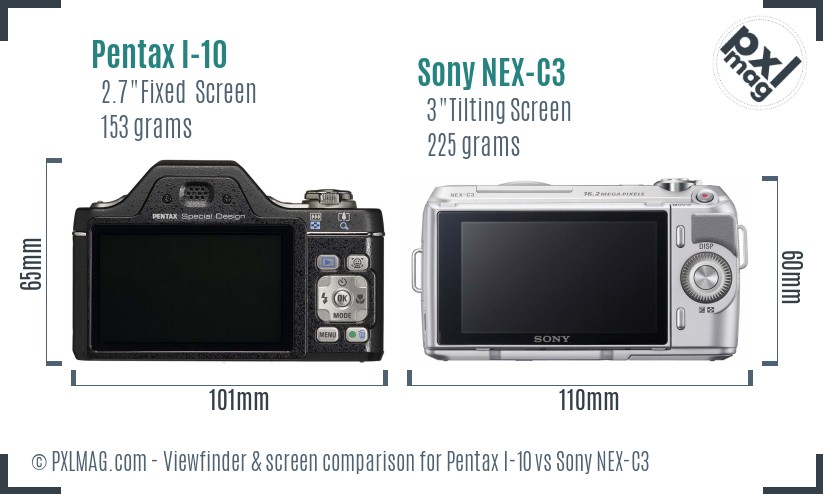 Pentax I-10 vs Sony NEX-C3 Screen and Viewfinder comparison