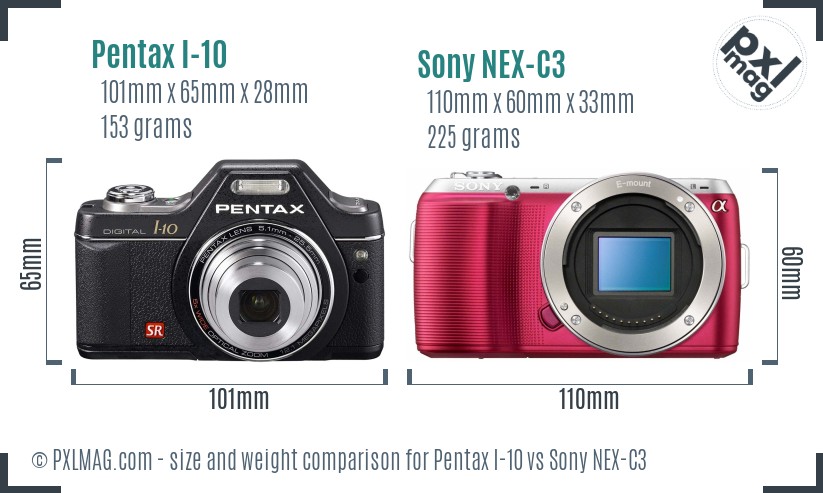 Pentax I-10 vs Sony NEX-C3 size comparison