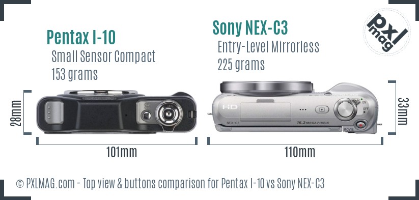 Pentax I-10 vs Sony NEX-C3 top view buttons comparison