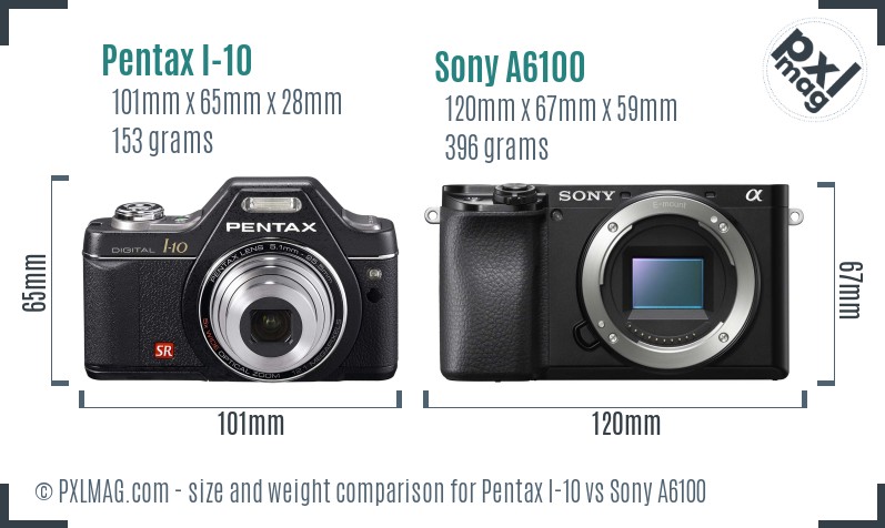 Pentax I-10 vs Sony A6100 size comparison Pentax I-10 vs Sony A6100 size comparison