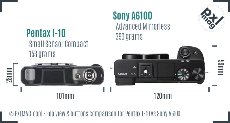 Pentax I-10 vs Sony A6100 top view buttons comparison
