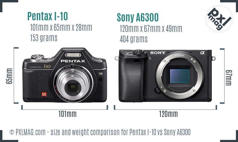 Pentax I-10 vs Sony A6300 size comparison