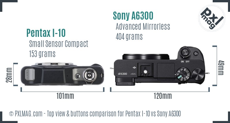 Pentax I-10 vs Sony A6300 top view buttons comparison