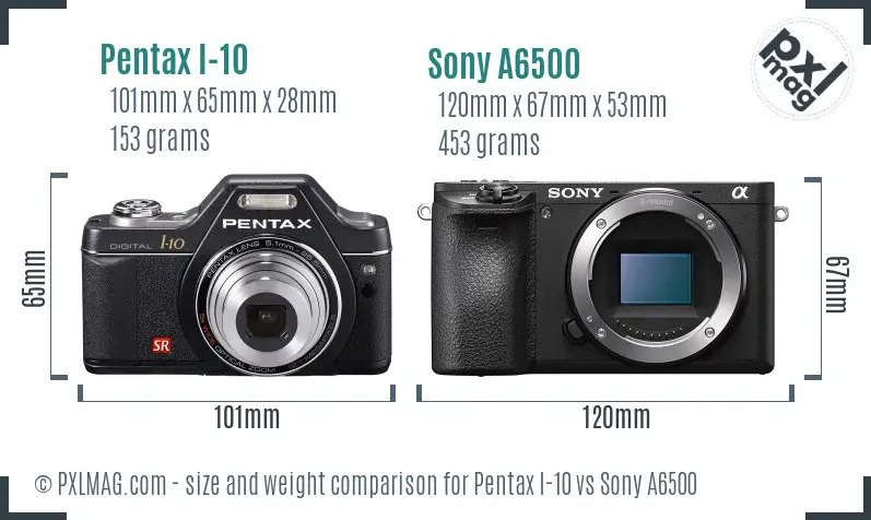 Pentax I-10 vs Sony A6500 size comparison