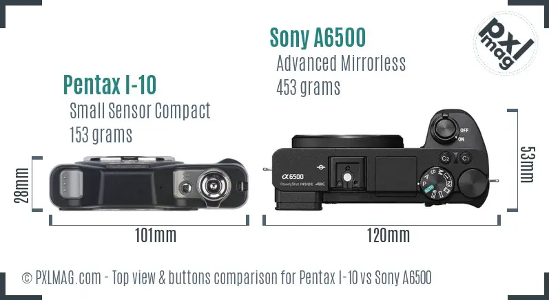 Pentax I-10 vs Sony A6500 top view buttons comparison