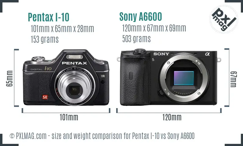 Pentax I-10 vs Sony A6600 size comparison