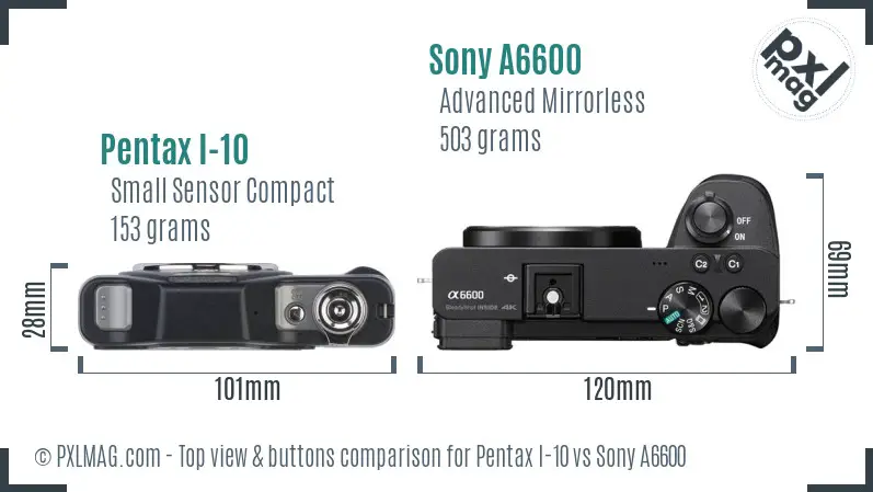 Pentax I-10 vs Sony A6600 top view buttons comparison