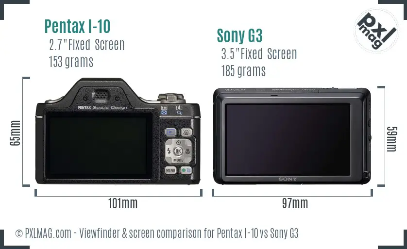 Pentax I-10 vs Sony G3 Screen and Viewfinder comparison Pentax I-10 vs Sony G3 Screen and Viewfinder comparison